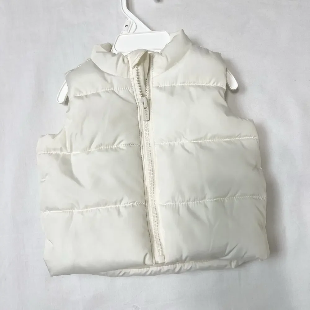 Old Navy‎ Girl's Water-Resistant Quilted Puffer Vest White Cream Size 3-6months